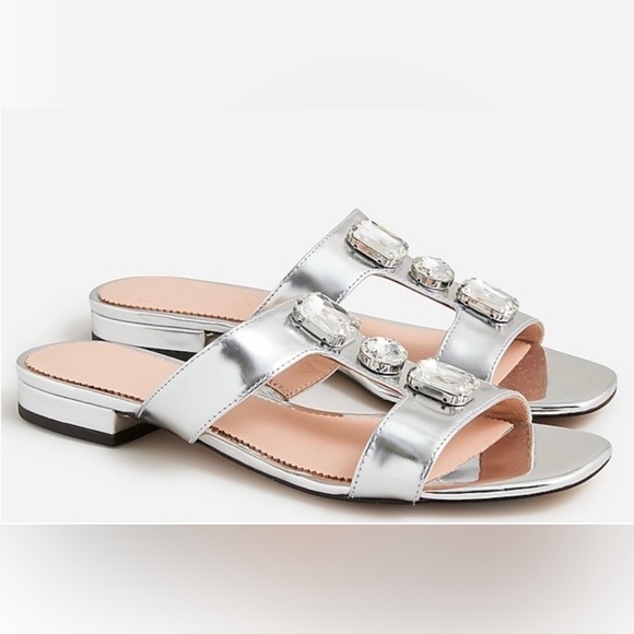 J. Crew Shoes - J.Crew - Hazel jeweled cutout sandals in silver metallic leather, Size 8